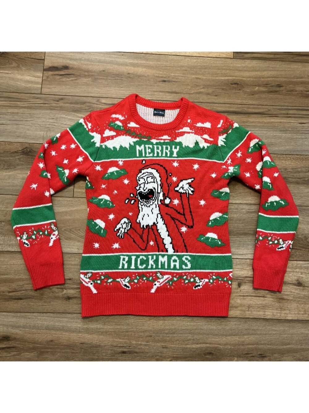 Rick and Morty Tacky Christmas Sweater Adult MEDIUM Red Green Rickmas Ugly Knit